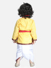 BownBee Full Sleeves Krishna Morpank Embroidery Detailing Kurta With Dhoti & Bansuri Mukut With Belt - Yellow