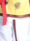 BownBee Full Sleeves Krishna Morpank Embroidery Detailing Kurta With Dhoti & Bansuri Mukut With Belt - Yellow