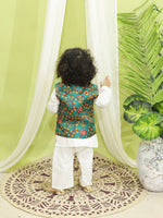 BownBee Kalamkari Print Jacket with Kurta Pajama for Boys- Green