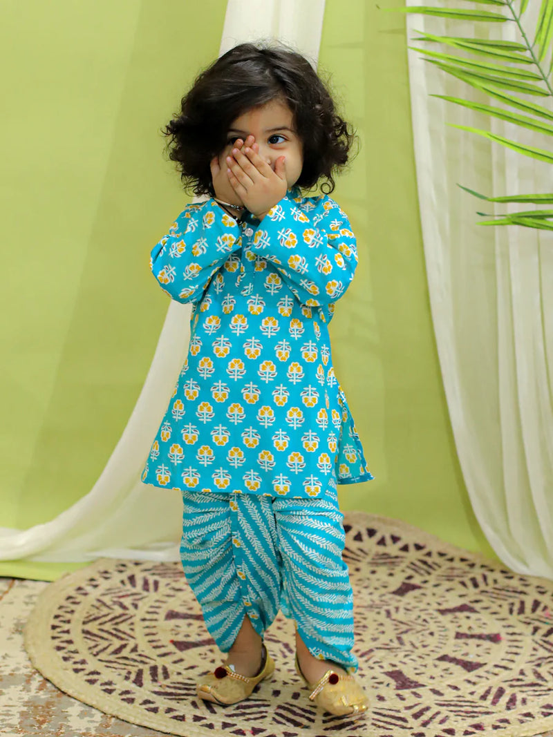 BownBee Full Sleeve Pure Cotton Dhoti Kurta for Boys- Blue