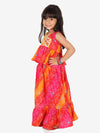 BownBee Pure Cotton Ethnic Bandhani Print Sleeveless Frill Lehenga Choli for Girls- Red