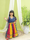 BownBee Bandhani Kali Lehenga with Choli and Dupatta for Girls- Blue