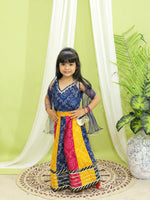 BownBee Bandhani Kali Lehenga with Choli and Dupatta for Girls- Blue