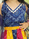 BownBee Bandhani Kali Lehenga with Choli and Dupatta for Girls- Blue