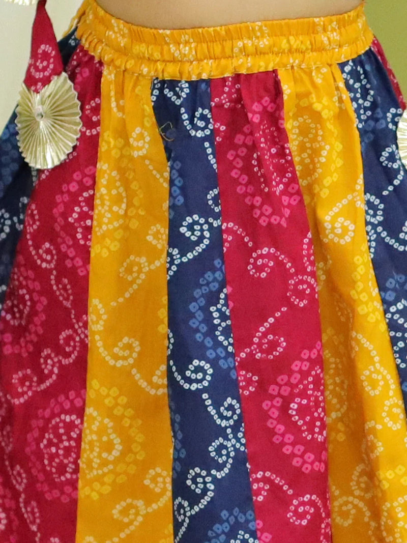 BownBee Bandhani Kali Lehenga with Choli and Dupatta for Girls- Blue