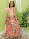 BownBee Chanderi One Shoulder Top with Lehenga with Dupatta- Peach