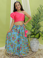 BownBee Chanderi One Shoulder Top with Lehenga with Dupatta - Pink