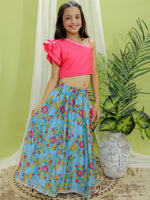 BownBee Chanderi One Shoulder Top with Lehenga with Dupatta - Pink