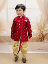 BownBee Pure Chanderi Full Sleeve Sherwani Dhoti for Boys- Maroon