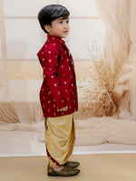 BownBee Pure Chanderi Full Sleeve Sherwani Dhoti for Boys- Maroon