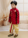 BownBee Pure Chanderi Full Sleeve Sherwani Dhoti for Boys- Maroon