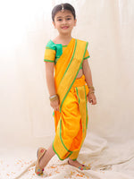 BownBee Ethnic Woven Design Ready To Wear Nauvari Saree For Girls - Yellow