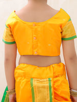 BownBee Ethnic Woven Design Ready To Wear Nauvari Saree For Girls - Yellow