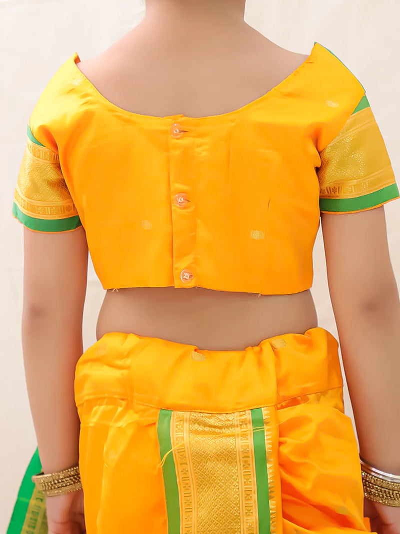 BownBee Ethnic Woven Design Ready To Wear Nauvari Saree For Girls - Yellow