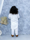 BownBee Chikan Full Sleeve Cotton Kurta with Pajama for Boys- White