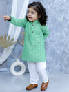 BownBee Chikan Full Sleeve Cotton Kurta with Pajama for Boys- Green