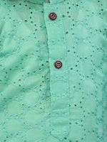 BownBee Chikan Full Sleeve Cotton Kurta with Pajama for Boys- Green