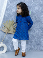 BownBee Chikan Full Sleeve Cotton Kurta with Pajama for Boys - Blue