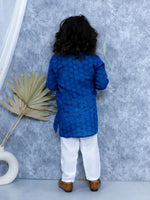 BownBee Chikan Full Sleeve Cotton Kurta with Pajama for Boys - Blue
