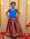 BownBee Half Sleeve South Indian Pavda Pattu Lehenga For Girls - Blue
