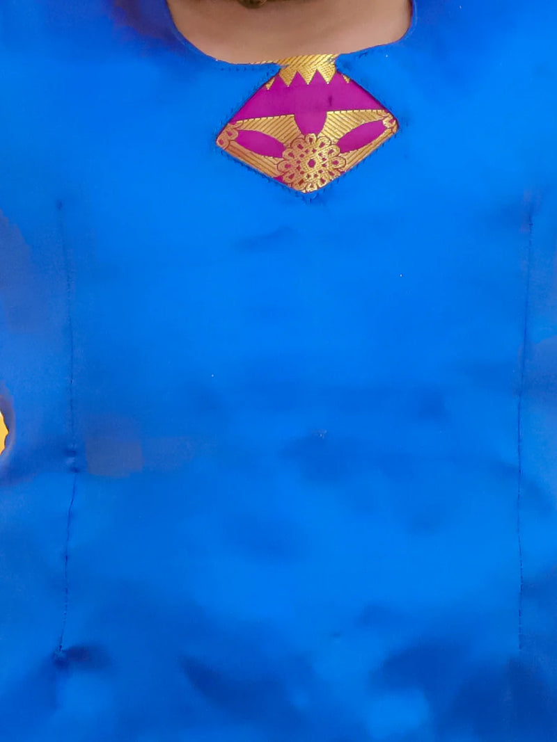 BownBee Half Sleeve South Indian Pavda Pattu Lehenga For Girls - Blue