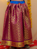 BownBee Half Sleeve South Indian Pavda Pattu Lehenga For Girls - Blue