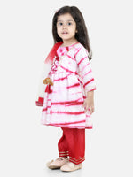 BownBee Hand Dyed Chanderi Silk Kurti Pant with Dupatta for Girls - Red