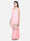 BownBee Sleeveless Floral Embroidered Lace Detailed Kurta Sharara With Dupatta - Pink