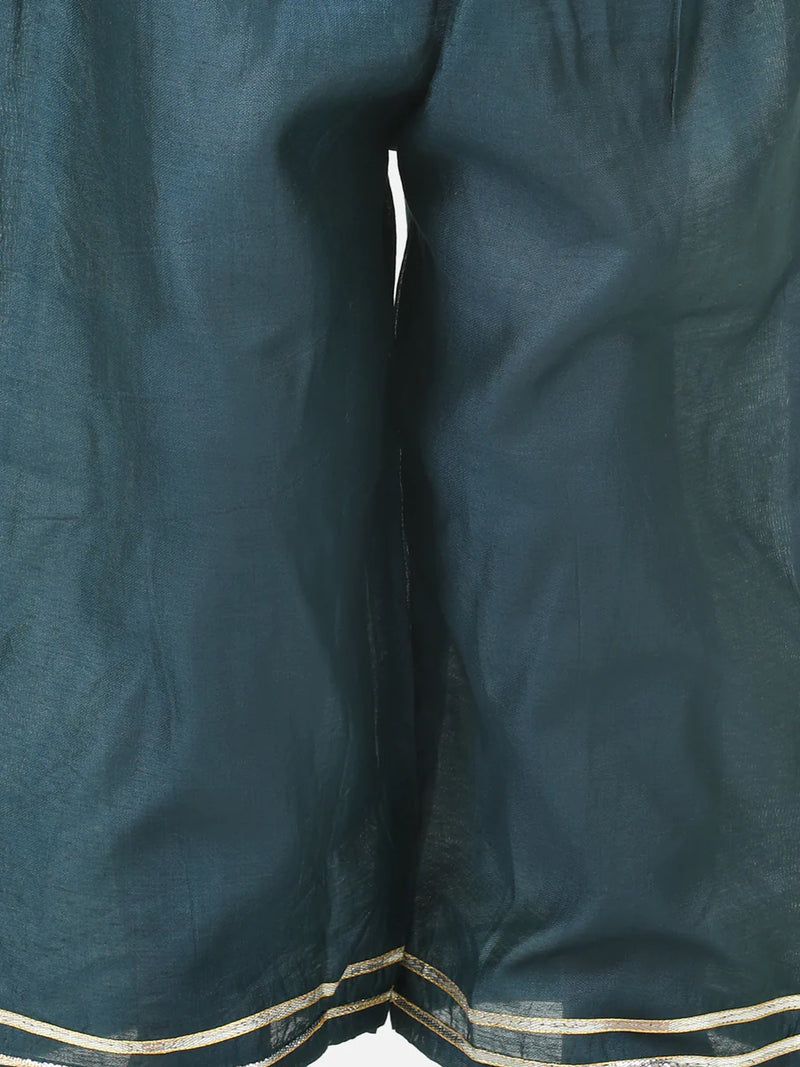 BownBee  Hand Dyed Chanderi Silk Kurti Pant with Dupatta for Girls - Blue