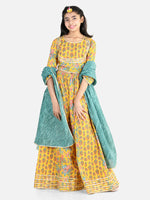 BownBee Pure Cotton Printed Lehenga Choli Dupatta Set for Girls - Yellow