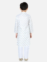BownBee Full Sleeves Leaves Foil Print Kurta With Pyjama - White