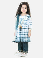 BownBee  Hand Dyed Chanderi Silk Kurti Pant with Dupatta for Girls - Blue