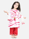 BownBee Hand Dyed Chanderi Silk Kurti Pant with Dupatta for Girls - Red