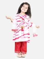 BownBee Hand Dyed Chanderi Silk Kurti Pant with Dupatta for Girls - Red