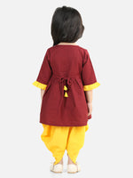 BownBee 100% Cotton Three Fourth Sleeves Patch Work Kurta & Dhoti Set - Maroon