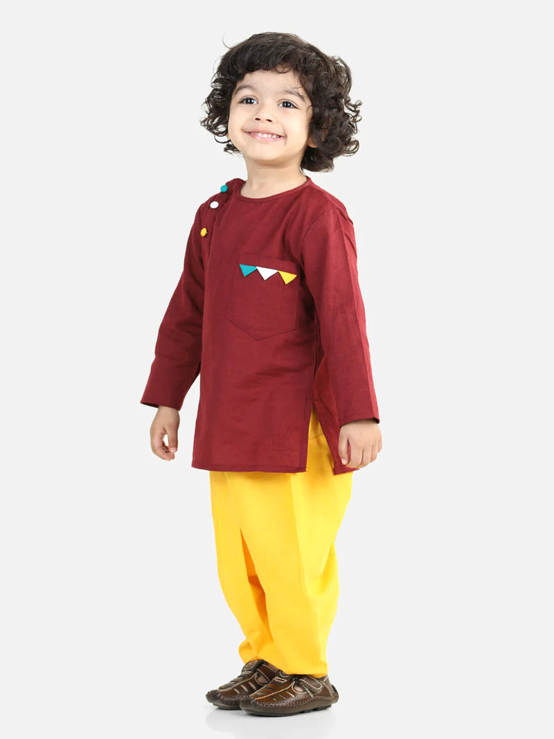 BownBee Full Sleeve Pure Cotton Dhoti Kurta For Boy - Maroon