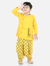 BownBee Cotton Full Sleeves Giraffe Embroidery Kurta with Printed Kurta Dhoti Set - Yellow