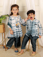 BownBee  Hand Dyed Chanderi Silk Kurti Pant with Dupatta for Girls - Blue