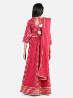 BownBee Pure Cotton Printed Lehenga Choli Dupatta Set for Girls - Pink