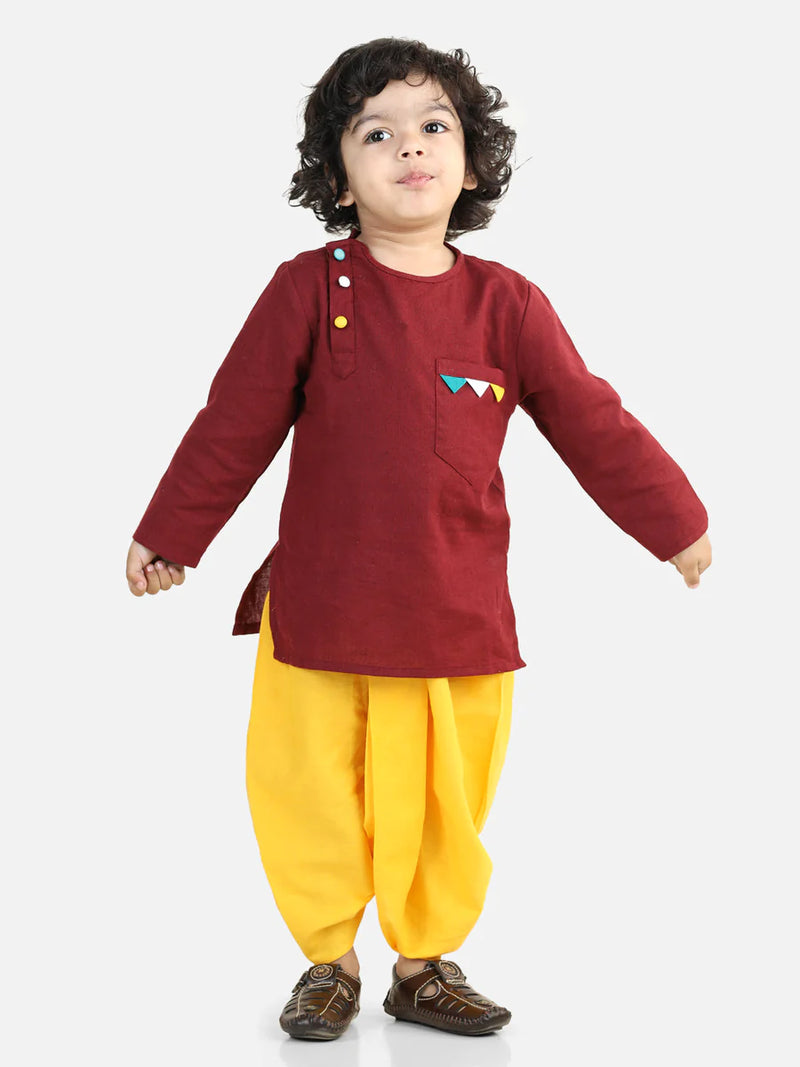 BownBee Full Sleeve Pure Cotton Dhoti Kurta For Boy - Maroon