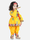 BownBee Embroidered Dhoti Top Janmashtami Dress with Mukut, Bansuri and Patka -Yellow