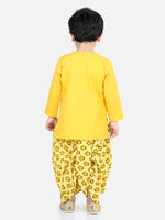 BownBee Cotton Full Sleeves Giraffe Embroidery Kurta with Printed Kurta Dhoti Set - Yellow