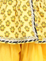 BownBee Cotton Sleeveless Indo Western Giraffe Printed Kurta Styled Top Dhoti Set - Yellow