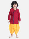 Front Open Embroidered Kurta Dhoti for Boys- Maroon