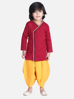 Front Open Embroidered Kurta Dhoti for Boys- Maroon