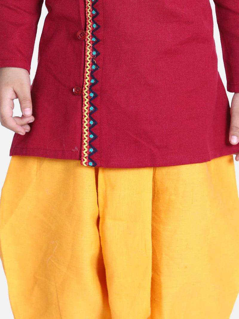 Front Open Embroidered Kurta Dhoti for Boys- Maroon