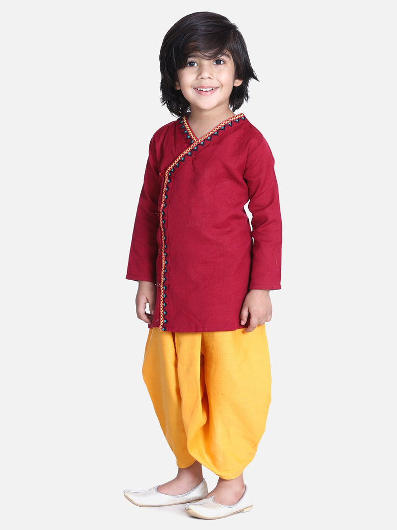 Front Open Embroidered Kurta Dhoti for Boys- Maroon
