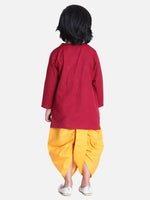Front Open Embroidered Kurta Dhoti for Boys- Maroon