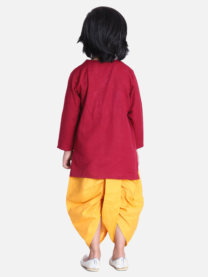 Front Open Embroidered Kurta Dhoti for Boys- Maroon