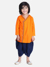 Front Open Embroidered Kurta Dhoti for Boys-Orange
